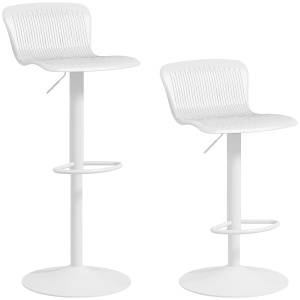 Set 2 Scaune de Bar cu Spătar Ergonomic, Suport pentru Picioare și Șezut Rotativ, 38,5x40x76,5-97,5 cm, Alb