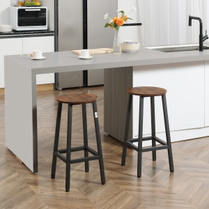 Set 2 scaune de bar, de bucatarie cu suport pentru picioare, maro rustic - Img 2