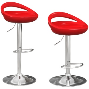 Set 2 Scaune de Bar Rotative cu Suport pentru Picioare și Înălțime Reglabilă, 46x41x76-96 cm, Roșu