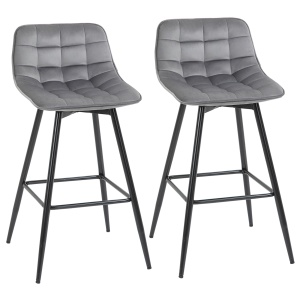 Set 2 Scaune Înalte în Stil Nordic cu Spătar și Suport pentru Picioare, 45x47x88 cm, Gri - Img 1