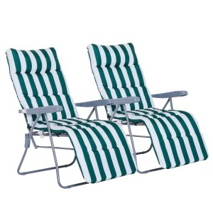Set 2 sezlonguri de Gradina pentru Plaja cu Brate Reclinabile, Alb si Verde - Img 1