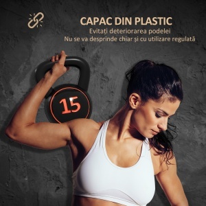 Set 3 Kettlebell de 2.2 kg, 4.5 kg și 6.8 kg cu Suport pentru Greutăți, din Plastic și Nisip, Negru - Img 6
