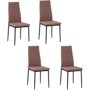 Set 4 Scaune Moderne – Metal & Material Textil Captusit, Kaki - Img 1