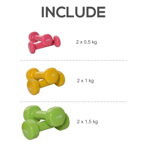 Set 6 Gantere cu Geanta, de 0.5kg 1kg 1.5kg, din Otel si PU - Img 5