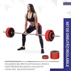 Set Bară cu Greutăți 30 kg Antialunecare cu 6 Discuri Roșu - Img 4