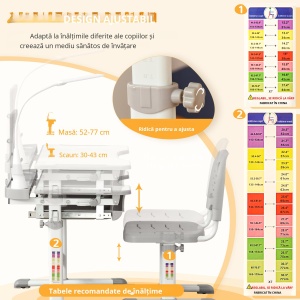 Set Birou Copii cu LED – Reglabil 6–12 Ani cu Blat inclinat - Img 5