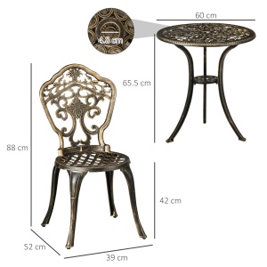 Set Bistrò de Grădină 3 Piese cu 2 Scaune de Grădină și Masă Rotundă cu Orificiu pentru Umbrelă, Set Masă și Scaune de Grădină din Aluminiu, pentru Terasă, Curte, Exterior, Bronz - Img 3