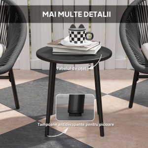 Set Bistro pentru Terasa din 3 Piese, Set cu Perne Moi pentru Sezut, Set de Mobilier din Rachita, Negru - Img 7