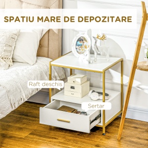 Set de 2 Masute Noptiere Moderne Noptiere cu Sertar Raft Organizatoare de Depozitare pentru Dormitor Camera de Zi Alb pentru sufragerie camera de zi dormitor - Img 5