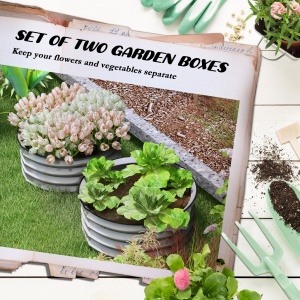 Set de 2 Paturi inaltate pentru Gradina, Jardiniera inaltata pentru Exterior cu Margine de Protectie - Img 4