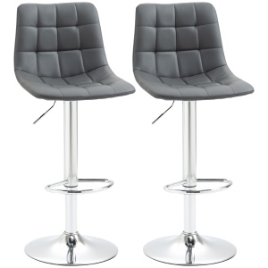 Set de 2 scaune de bar din piele cu spatar, scaune pivotante pentru bucatarie si sufragerie cu suport pentru picioare, 42x45x89-110cm, gri