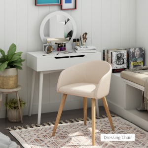 Set de 2 Scaune de Dining Stil Scandinav, Tapițate cu Material Textil, 55x56x74 cm, Bej - Img 6
