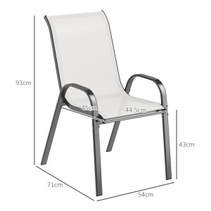 Set de 2 Scaune de Exterior pentru Masă, Scaune Stivuibile cu Spătar Înalt, Șezut din Plasă Respirabilă pentru Grădină, Terasă, Gri Deschis - Img 3