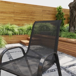 Set de 2 Scaune de Prânz pentru Exterior, Scaune Suprapozabile cu Spătar Înalt, Șezut Respirabil pentru Grădină, Verandă, Negru - Img 7
