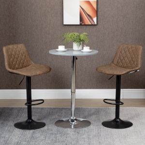Set de 2 Scaune Înalte de Bar cu Înălțime Reglabilă, Rotative cu Bază din Oțel, 46,5x51x86-106 cm, Maro Închis - Img 2