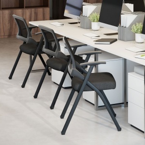 Set de 2 Scaune Pliabile din Material cu Efect de In cu Spătar Curbat și Cotiere, Scaune Pliabile Economice Portabile din Oțel, pentru Casă, Birou, Bucătărie, Evenimente, 61x56x84 cm, Negru - Img 9