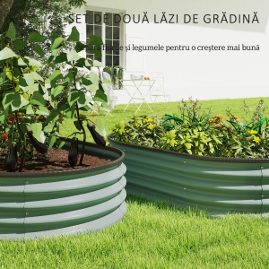 Set de 2 Straturi Ridicate Modulare, Straturi Grădină cu Margini din Cauciuc, Bază Deschisă, Straturi Ridicate din Oțel Zincat pentru Ierburi, Fructe, Legume și Flori, 135x90x30 cm, Verde - Img 4