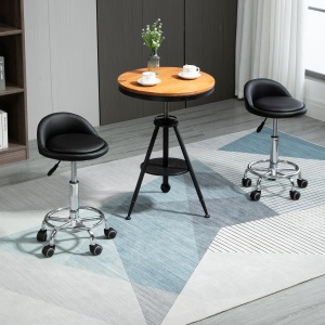 Set de 2 Taburete Pivotante cu Roti, Inaltime Reglabila si Tapiterie din Imitatie piele PU, 38x38x57-72cm - Img 2