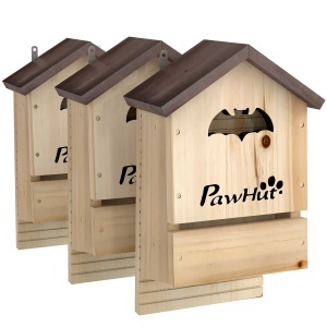 Set de 3 Căsuțe pentru Lilieci din Lemn de Brad, Adăpost pentru Lilieci pentru Grădină și Exterior, Ușor de Montat, 21.5x11.5x34 cm