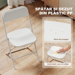 Set de 4 Scaune Pliabile cu Găuri de Drenaj din Plastic și Metal, 45x49x79.5 cm, Alb - Img 5