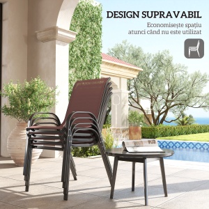 Set de 4 Scaune Suprapozabile cu Spătar Înalt și șezut din Plasă, 54x71x93 cm, Negru - Img 4