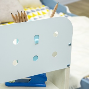 Set de birou si scaun cu inaltime reglabila Birou de scriere pentru copii masa de studiu pentru scoala cu raft, sertar, suport pentru stilouri, albastru - Img 8