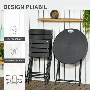 Set de Gradina 3 Piese cu 2 Scaune si Masa Pliabile din Otel si HDPE pentru Balcon si Terasa, Gri Inchis - Img 4
