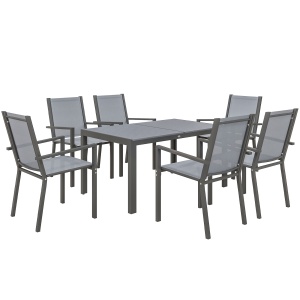 Set de Mobilier de Grădină cu 7 Piese, Masă și 6 Scaune Stivuibile, Mobilier din Oțel Textilen, Gri Deschis - Img 1