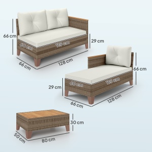 Set de Mobilier de Grădină din 3 Piese cu Canapea, Șezlong și Măsuță de Cafea, 128x66x66 cm, Kaki - Img 3