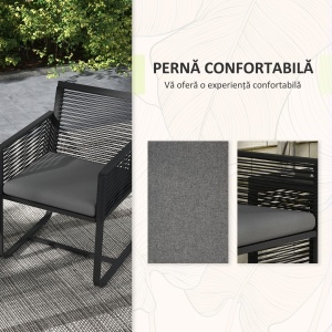 Set de Mobilier de Grădină din 3 Piese din Ratan, Set cu Masă din Sticlă Securizată și Perne Moi, 53x57x77 cm, Negru - Img 5