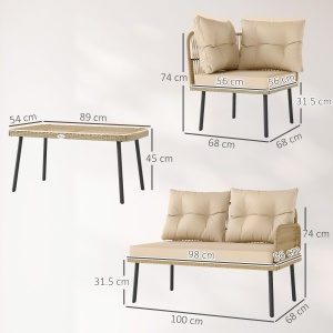 Set de Mobilier de Grădină din 4 Piese cu 2 Canapele, Fotoliu de Colț și Măsuță de Cafea, 100x68x74 cm, Bej - Img 3
