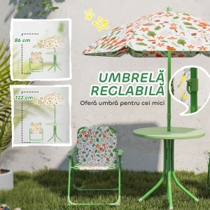 Set de Mobilier de Grădină din 4 Piese cu Masă, Scaune și Umbrelă de Soare Reglabilă, 50xΦ49,5 cm, Verde - Img 5