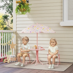 Set de Mobilier de Grădină din 4 Piese cu Masă, Scaune și Umbrelă de Soare Reglabilă, 50xΦ49,5 cm, Roz - Img 2