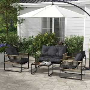 Set de Mobilier de Gradina din 4 Piese PE Rattan cu Canapea Dubla, Fotoliu si Masuta de Cafea din Sticla, 106x70x72 cm - Img 2