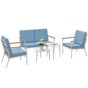 Set de Mobilier de Grădină din 5 Piese cu Canapea, 2 Fotoli și 2 Măsuțe de Cafea, 118x72x80 cm, Albastru Deschis