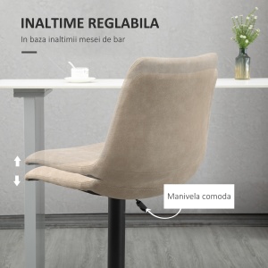 Set de scaune de bar reglabile pe inaltime 2 piese cu suport pentru picioare, otel si poliester, 47,5x57,5x95-116 cm, maro deschis - Img 5