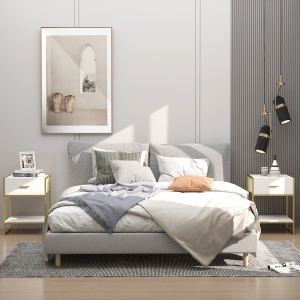 Set din 2 Noptiere Moderne, Noptiere cu Raft și Sertar, Organizatoare de Depozitare pentru Dormitor, 45x40x60 cm, Alb - Img 2