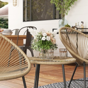 Set din Ratan din 3 Piese cu Scaune și Măsuță de Cafea, 72x68x81 cm, Natural - Img 8