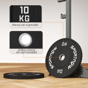 Set Discuri de Greutate din Cauciuc Solid cu Orificii, 45x4 cm, Negru - Img 6