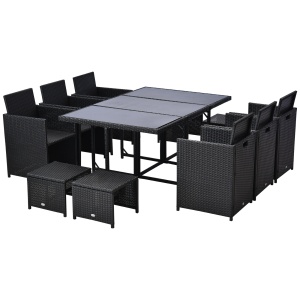 Set e Mobilier de Gradina in PE Rattan Set de Pranz 11 bucati cu Perne, Negru - Img 6