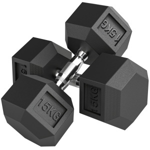 Set Ganteră Hexagonală 2x15 kg din Cauciuc, Portabilă, pentru Sală sau Acasă