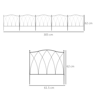 Set Gard de Grădină cu 5 Panouri și Șnururi de Fixare, 305x62 cm, Negru - Img 3