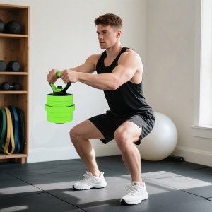 Set Greutăți Sala de Sport 4 în 1 de 20kg, Convertibil în Kettlebell, 2 Gantere, Bară de Haltere și Suport pentru Flotări, Verde - Img 9