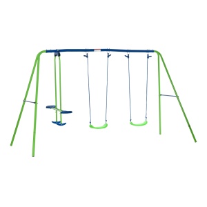 Set Leagăn de Grădină cu Leagăn Dublu și 2 Leagăne Simple, 280x140x178 cm, Verde - Img 1