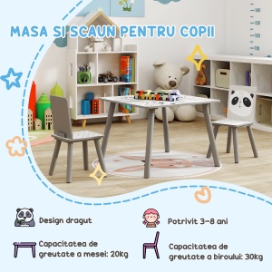 Set Masă și 2 Scaune pentru Copii de 3-8 Ani cu Desene de Animale, 60x60x44 cm, Gri - Img 7