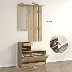 Set Mobilier cu 2 Rafturi Reglabile, 90x24x177 cm, Lemn Natural - Img 3