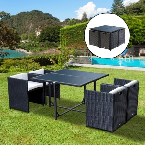 Set Mobilier de Grădină cu Masă de Prânz, 4 Scaune și Perne, 109x109x72 cm, Negru - Img 2