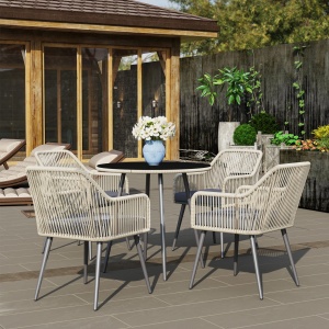Set Mobilier de Grădină cu Masă Rotundă și 4 Scaune, 54x65x80 cm, Maro Deschis - Img 9