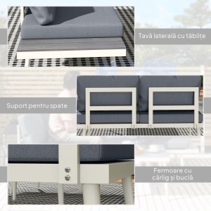 Set Mobilier de Grădină din 3 Piese cu 2 Canapele cu Spătar Reglabil în 5 Poziții și Măsuță, 139x63x65 cm, Gri - Img 9