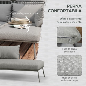 Set Mobilier de Grădină din 3 Piese cu Canapea, Şezlong cu Perne şi Măsuţă, 125x77x82 cm, Gri Deschis - Img 5
